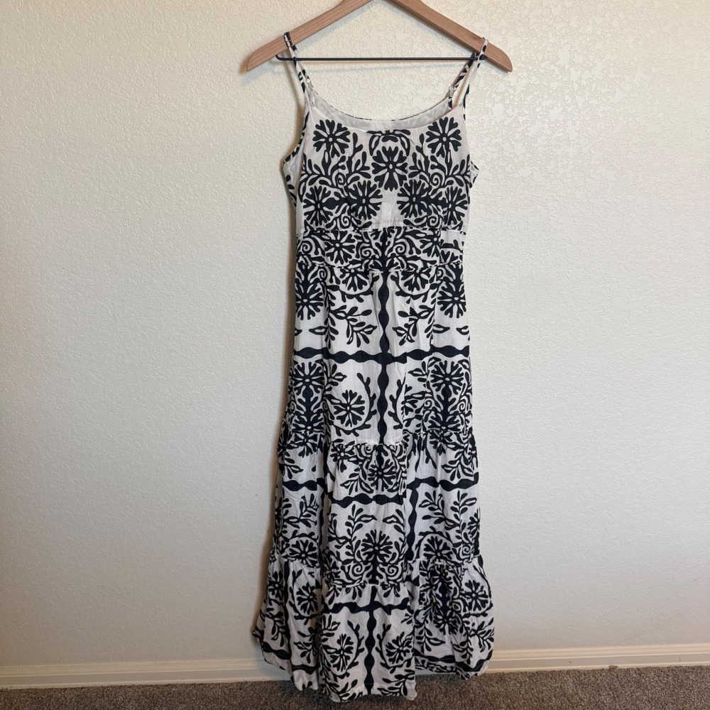 Boho Floral Coastal C&C California Cotton Maxi Dress Small Black White
